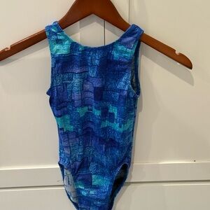 Blue Patterned Sleeveless Gymnastics Leotard